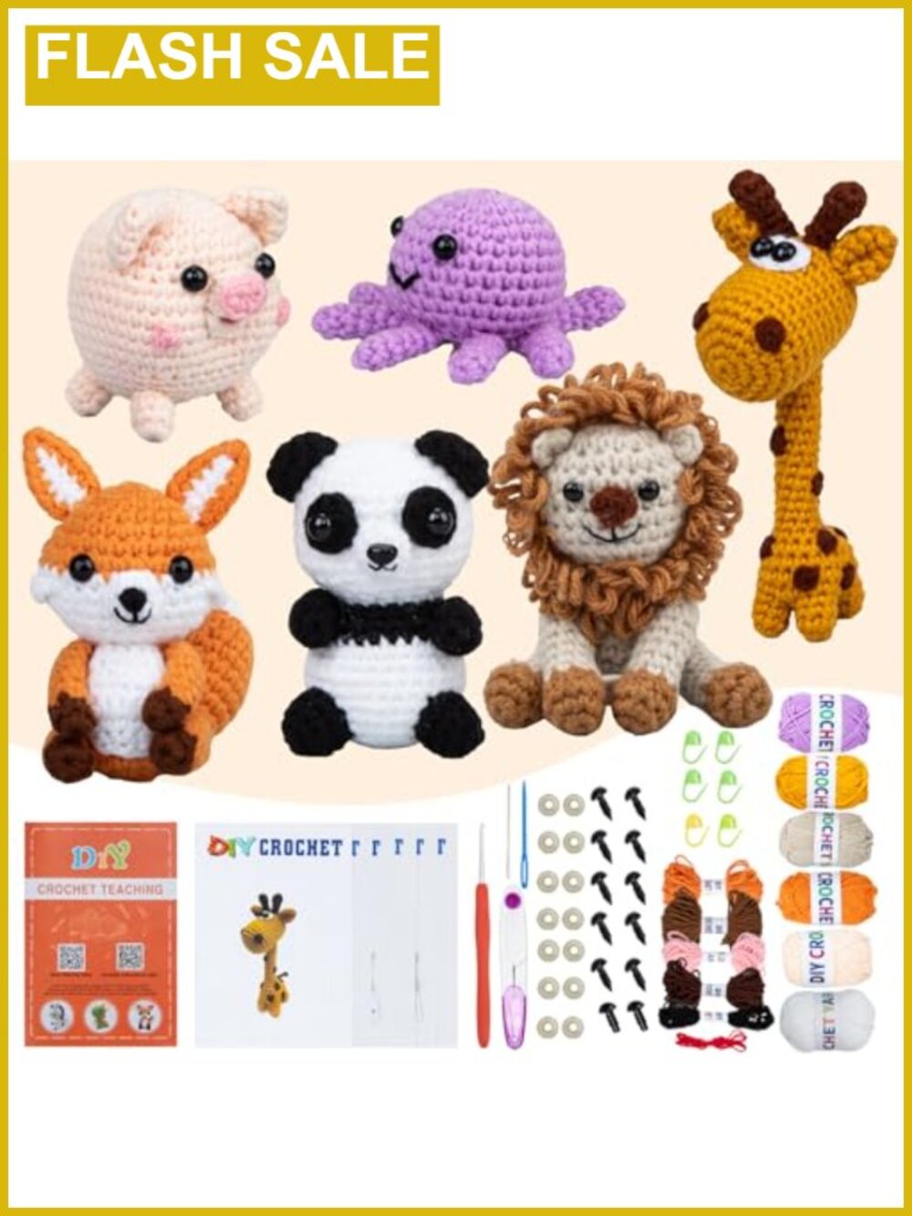 Crochet Animal Kit 6 PCS Beginner Knitting Kit with Video Tutorials Keychain
